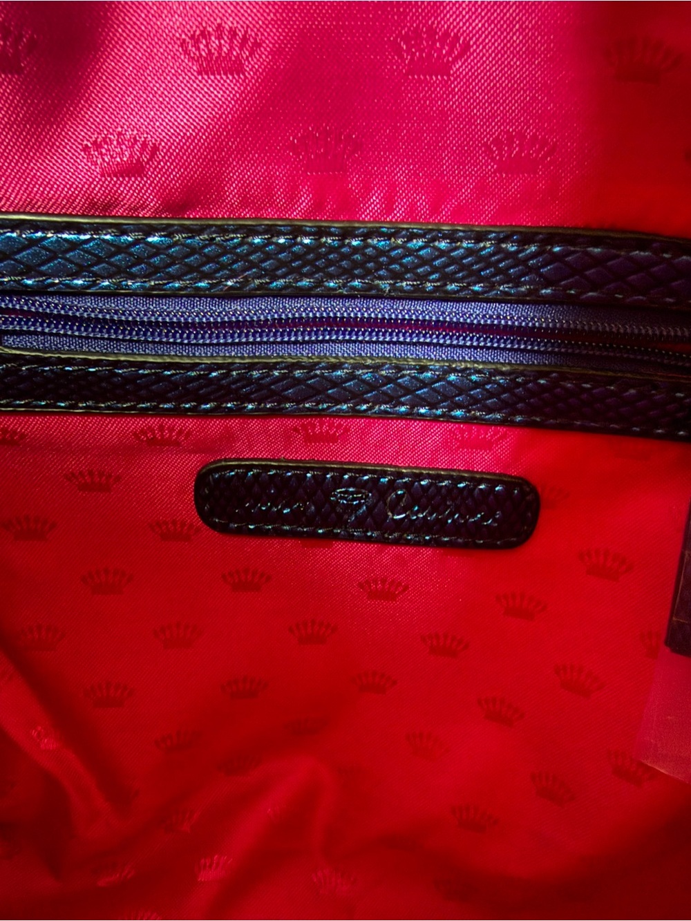Juicy Couture Blue/Purple Metallic Juicy Hot Pink Interior Satchel Purse NWT - Picture 13 of 14